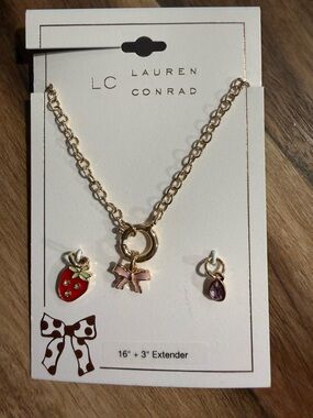 LC Lauren Conrad Gold Tone Strawberry Charm Necklace NEW NWT